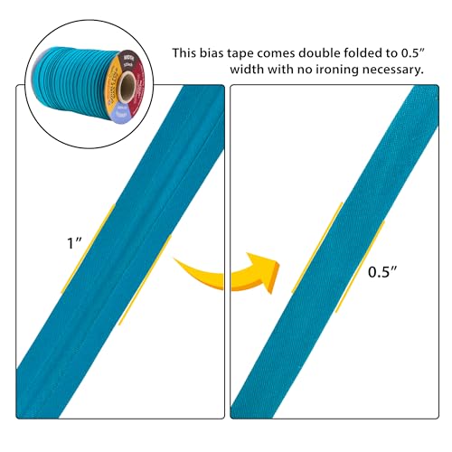 Mandala Crafts 55 Yards 1/2 Inch Teal Double Fold Bias Tape for Sewing - Bias Binding Tape for Quilting Binding, Hemming, Seam, and Fabric Piping - Thumbnail 3