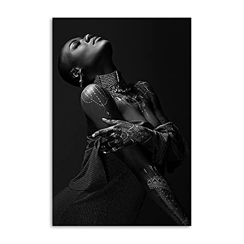 Affiche Femme Noire Art pour Salon : Peinture Sexy Africaine Impression Toile 35x50cm Sans Cadre