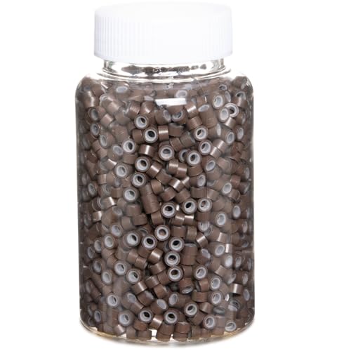 GOTDYA 2500pcs 5mm Brown Hair Extension Beads Silicone Lined