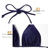 Genfien Damski zestaw bikini z dekoltem w kształcie litery V, trójkątne bikini, seksowne, niski stan, dwuczęściowy strój kąpielowy, niebieski morski, M