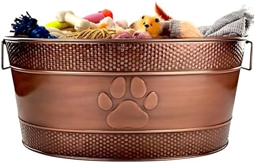 BREKX Indestructible Metal Dog Toy Bin - Copper Galvanized Storag...
