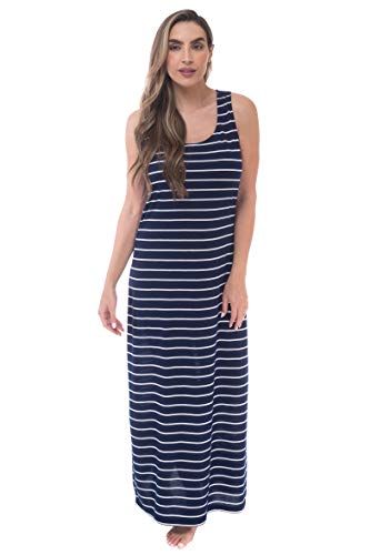Just Love Racer Back Solid Tank Dress with Bungee, Navy White Pencil Stripe, S