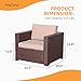 Patiorama Patio Single Sofa, Outdoor Armchair, All-Weather Brown PE Wicker Rattan Sectional Sofa, Additional Chair for Furniture Set, Patio Seating for Balcony Garden Porch Pool (Beige Cushion)