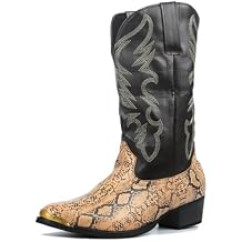 Mens Western Boots - Pull On Leather Cowboy Boots with Steel Toe and Pointed Toe - For Mens Work and Party Dress Up