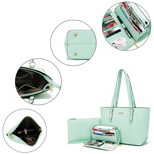 Image of Qiyuer Versatile Daily Purses with RFID Wallet for Women Tote Handbag Set | 3PCS, Fits 13 inch Tablet, Sturdy Vegan PU, Spacious, Work Use, Shoulder Satchel, Large Clutch Wallet, Makeup Bag, Ideal Gift