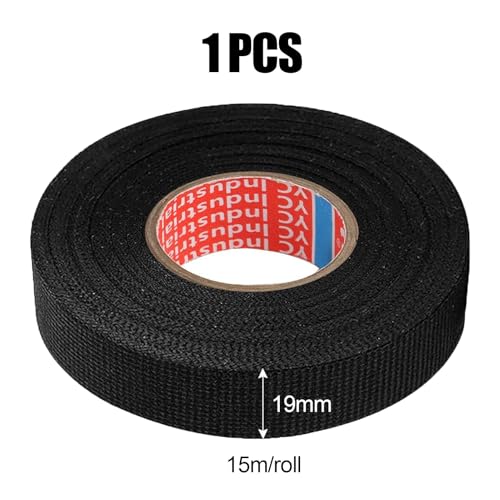 LIBAIDZ 1 Stück Textilklebeband 19 mm*15 m,Gewebeband Schwarz,Kabel Isolierband,Baumwolle Klebeband für Kabelbäume Elektrisches Klebeband