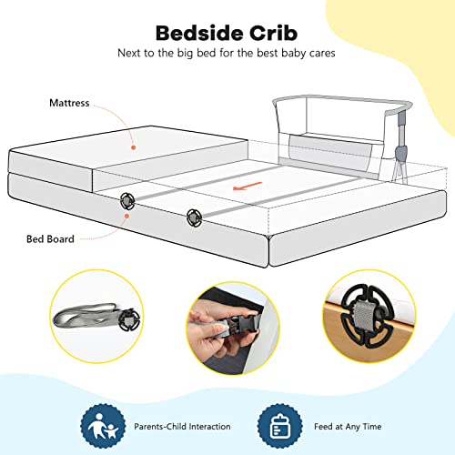 Cowiewie Baby Bassinets,Bedside Sleeper For Baby/Infants/Newborn With Storage Basket,Easy To Assemble & Adjustable Bedside Crib,Safe Portable Baby Bed,Travel Bag Included #TOP7