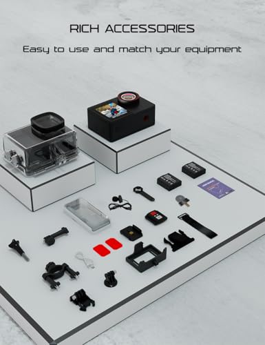 Apexcam X80Pro Action Cam 4K60FPS 48MP mit Doppelbildschirme EIS Stabilisierung WiFi Sportkamera Unterwasserkamera 40m Wasserdicht 8X Zoom Fernbedienung 2x1350mAh Akkus mit Zubehör-Set – Ansicht 7
