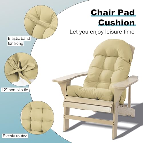 Image of Adirondack Chair Cushion, Rocking Chair Cushion 44x19.4x4 inch, High Back Patio Cushions of Upper and Lower with Ties, Sunscreen and Fade-Resistant (Semolina, 1)