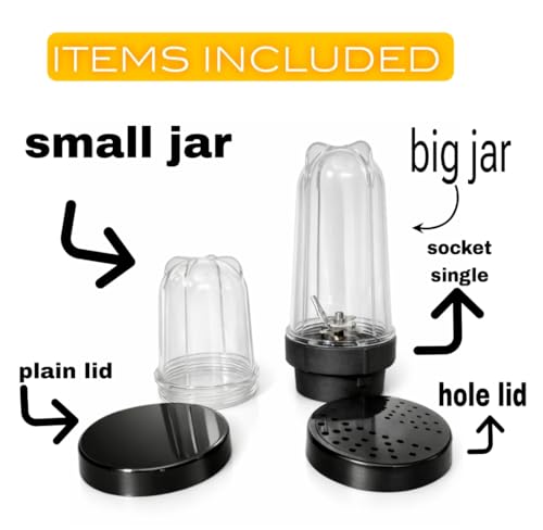 Image of Bullet Mixer Grinder Jar Set of 2 Jar (600ml & 300ml) | BPA-Free Heavy-Duty Replacement Bullet Jars | Leakproof | Compatible with 4 teeth coupler and 2 lock systems (Black)