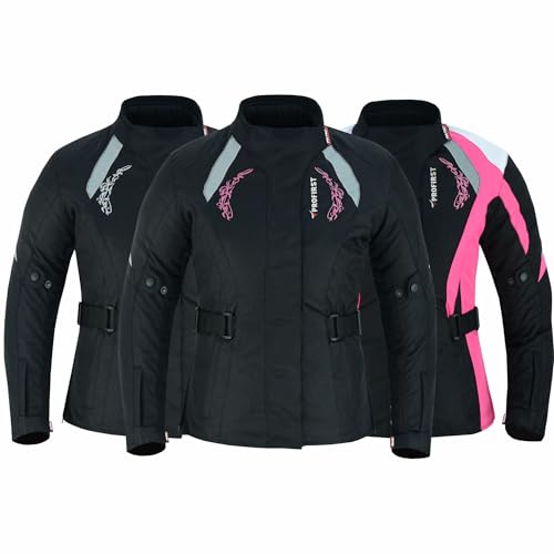 Image of PROFIRST Men’s Motorcycle Jacket with CE Armour – Waterproof All-Season Motorbike Riding Jacket, Windproof Protective Biker Gear (UK, Alpha, M, Regular, Regular, Pink With Only Flower Pink)