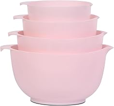 BoxedHome Nesting Plastic Mixing Bowl Set, 4 Piece Mixing Bowl Set with Pour Spouts, Size 1.7, 2.5, 3.5 and 4.5qt, for Prepping, Mixing, Baking, Cooking(2023 New Version, Pink)