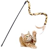 Cat Wand, PETBABA Funny Colth Catcher Teaser with Interactive Feather Toy on Plastic Stick to Drive Your Cat Kitten Crazy - Leopard