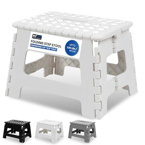 MY DIY Folding Step Stool 9 Inch (22cm) Lightweight Heavy Duty Strong Plastic Stool For Kids & Adults With Easy Carry Handle 150KG Weight Capacity Portable Footstool