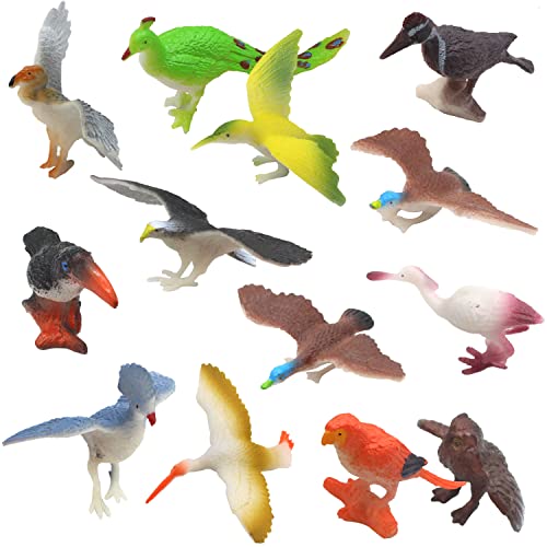 SmilerSmile Animal Assorted Mini Plastic Figures Toy Set, Educational Party Cake Topper, Goody Bag Filler (12pcs Bird)
