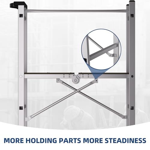 Image of APARECIUM Foldable Aluminum Scaffolding, Portable Scaffolding Ladder, Rolling Scaffolding Work Platform, Scaffold Tower, Ladder Stool Work Bench, Adjustable Work Platform, 330 Lbs Duty Rate