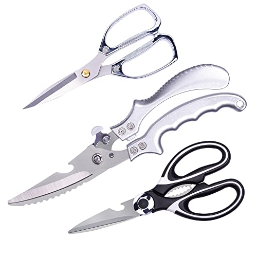 Luvcosy 3-Pack Poultry Shears Set, Heavy Duty Kitchen Shears With Built-In Spring,Sharp Stainless Steel Kitchen Shears With Safety Lock, Multifunctional Kitchen Cooking Scissors #TOP8