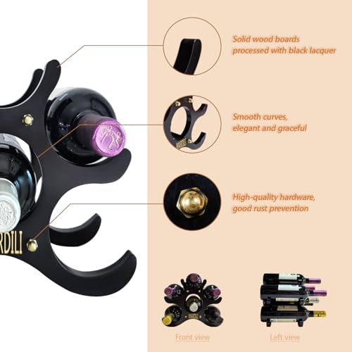 Mardili Wooden Free Standing Compact and Portable Wine Rack Storage Holds 6 Bottles Space-Saving Storage Design Countertop Wine Rack, Suitable for Kitchens, Bars, Pantry Rooms - Image 4