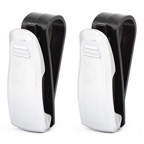 Ruilogod 2 Pcs Car Black Silver Tone Plastic Eyeglasses Card Clip Rack Holder