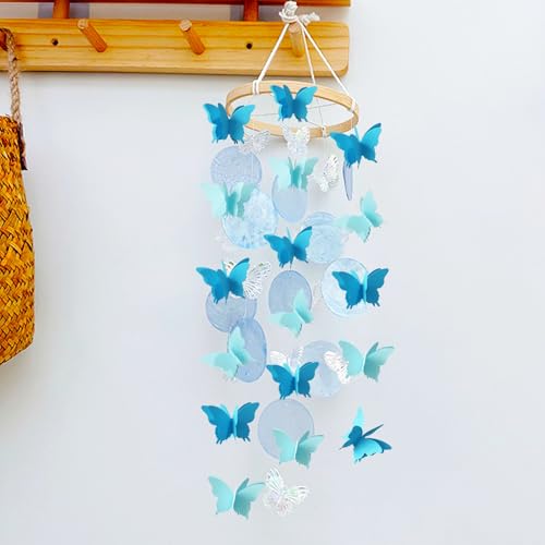 VTOS 6 Packungen 3D-Papier-Schmetterlings-Girlanden, Schmetterlings-hängende dekorative Banner, Papier-Party-Luftschlangen für Hochzeit, Babyparty, Heimdekoration, blau