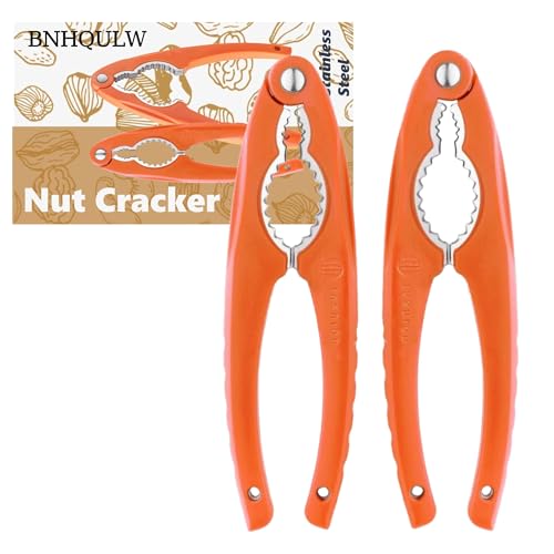 2PCS NutCracker,Stainless Steel NutCracker, NutCracker that Actually Cracks Nuts, Tool for Walnet, Pencan, Chestnut, Crab, Lobster and More, Ergonomic Plastic Handle (Orange + gray) (2 orange)