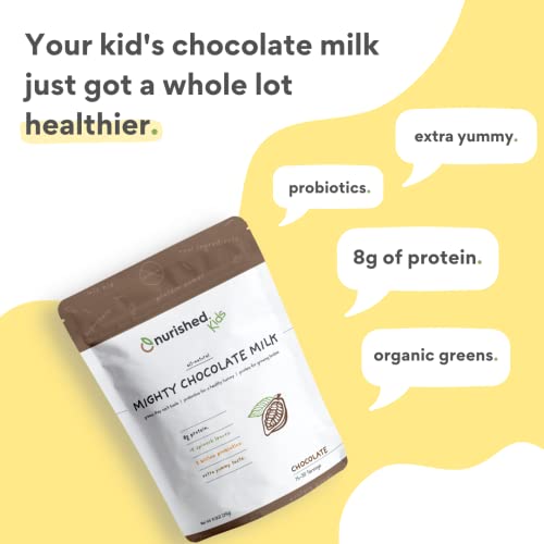 Nurished Mighty Chocolate Milk - Kids Daily Protein Powder Boosted With 2 Billion Probiotics And Organic Spinach Leaves - Natural Flavors Colors And Sweeteners - 15-30 Servings #TOP3