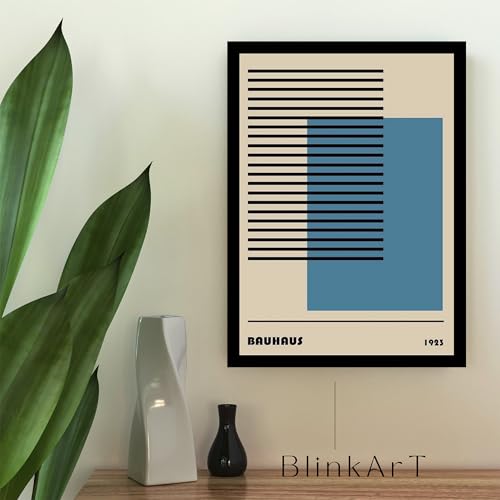 Image of BLINKART Vintage Bauhaus Retro Geometric Aesthetic Poster Gallery | Colorful Wrap Framed For Home Office Studio Living Room Modern Art Studio Decoration Abstract Shapes | (d146) | 13x10 Inch