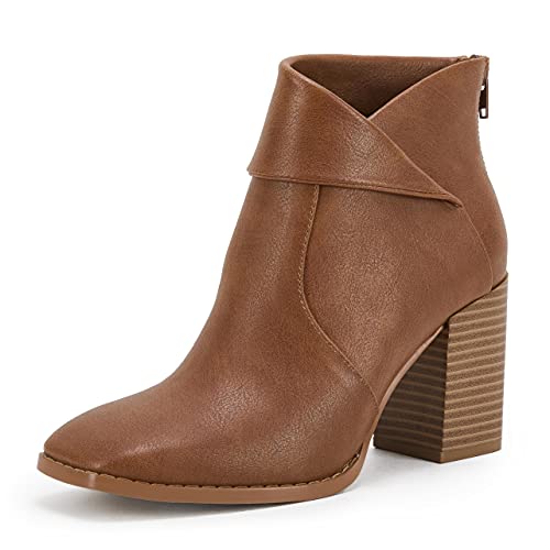 LAICIGO Women's Square Toe Ankle Boots High Chunky Stacked Heel S...
