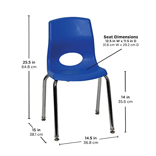 Image of Children's Factory MyPosture Plus 14 inch H Chairs, Set-4 Blue with Chrome Legs, AB8014PBC4, Kids Preschool, Daycare or Classroom Flexible Seating, Toddler Desk Chair