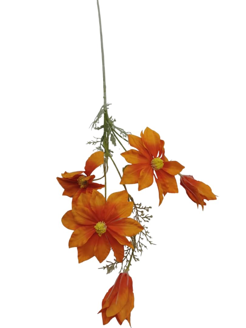 clicktostyle Artificial Lotus Flower with Diamante Accent Single Stem for Indoor Decor & Events (Orange)