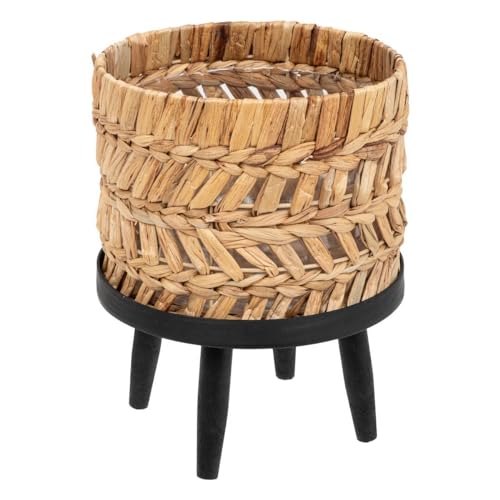 Atmosphera - Cache-Pot sur Pied Exotic Panama, Naturel et Noir, Ø 25 x H 31 cm, Jacinthe d'Eau Tressée - Pour Plante d'Intérieur, Déco Ethnique
