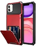 Vofolen Case for iPhone 11 Case Wallet 4-Card Holder ID Slot Flip Door Hidden Pocket Anti-Scratch Dual Layer Hybrid TPU Bumper Armor Protective Hard Shell Back Cover for iPhone 11 6.1 inch Red