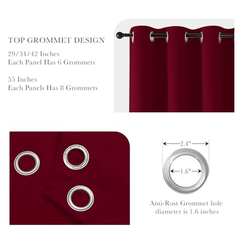 Image of PONY DANCE Christmas Burgundy Red Blackout Curtains and Drapes, Thermal Insulated Solid Rod Pocket Blackout Draperies /Panels for Gift (2 Panels, W 42 x L 36 inches, Red)