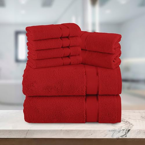Image of Elegant Comfort Premium Cotton 8-Piece Towel Set, Includes 4 Washcloths, 2 Hand Towels and 2 Bath Towels, 100% Turkish Cotton - Highly Absorbent and Super Soft Towels for Bathroom, Red