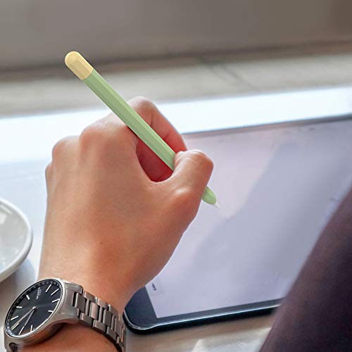Image of AHASTYLE Duotone Case Cover Silicone Sleeve Skin Added Cable Adapter Tether Kit Compatible for Apple Pencil 1st Generation Tablets (Avocado Green)
