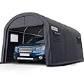 KING BIRD 10' x 15' Round Style Garage Shelter Heavy Duty Storage Shelter Carport Portable Canopy Shed with Roll-up Ventilated Windows for Boat, Patio Furniture and Lawn Mower-Dark Gray