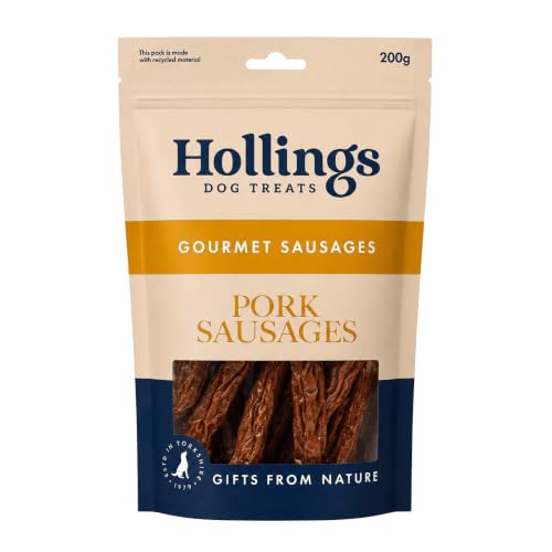 Hollings Pork Sausages Dog Treats Delicious Nutritious Air Dried Chews for Adult Dogs 100% Gluten Free & Made with 100% Natural Ingredients (200g)