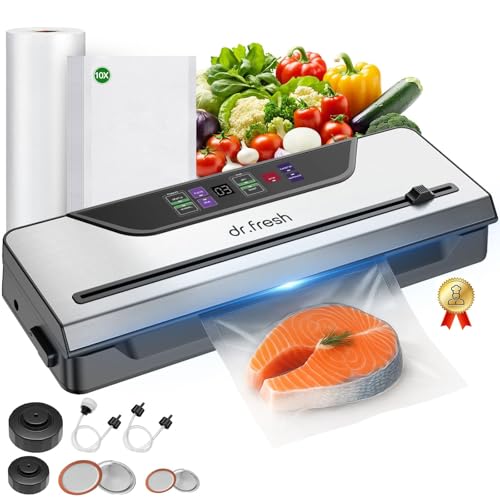 90Kpa Vacuum Sealer for Food,10-in-1 Food Fresh Saver Vacuum Sealer Machine V30 with Mason Jar Kit,Built-in Cutter,Digital Timer,Dry&Moist Modes,Include Bags&Hoses,Gift for Mom Wife Grandparents Chef