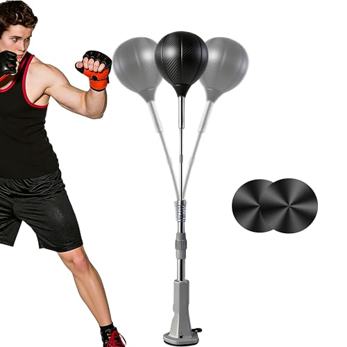Punching Bag with Stand(2Black Rubber Mat) - One-Touch Suction Attachment,Height Adjustable,Speed...