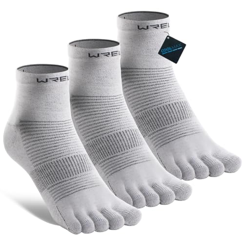 WRELS Coolmax Toe Socks for Men Women,Athletic High Performance Cushion Crew Sock for Running Working,3 Pairs Anti-slip Breathable Five Finger Socks