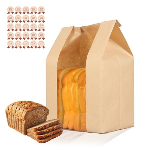 50pcs bread bags for homemade bread sourdough cookie packaging reusable,Sourdough Paper Bread Bags With Window, 50% Thicker A Large Bakery Bags Used for Storage Cookies & Snacks