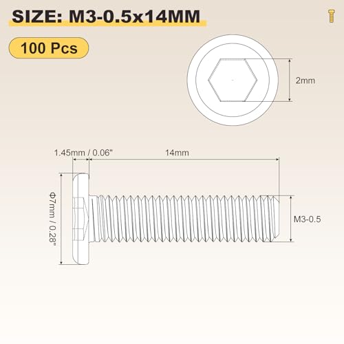 Image of METALLIXITY Flat Head Hex Socket Cap Screws Bolts(M3-0.5x14) 100Pcs, 304 Stainless Steel Hex Socket Furniture Bolts Screws - for Furniture Woodworking Project, Silver Tone