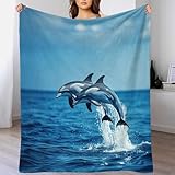 Premium Delphine Tagesdecke 40x50inch(100x130cm) Extraweiche, Leichte Blau Ocean Sommerdecke Als Kuscheldecke, Bett-Überwurf, Couch-Überwurf - Warme Sofa-Decke