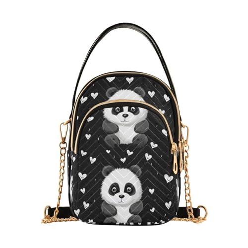 SUABO Crossbody Bag for Women, Black Panda Hearts Phone Purse Detachable Chain Bag Shoulder Handbag Wallet2