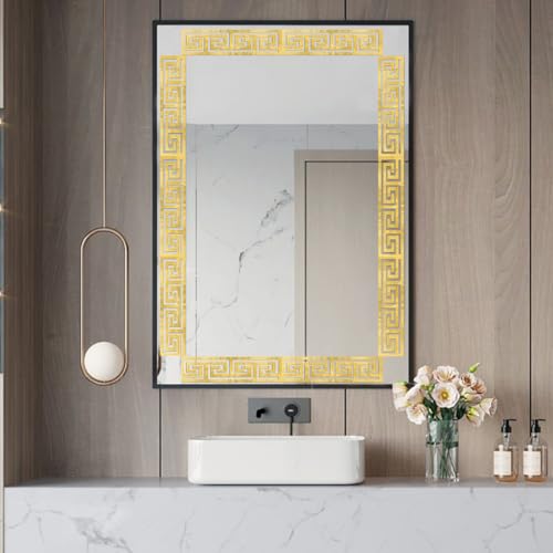 Image of HASTHIP 12Pcs Golden Decorative Mirror Stickers for Wall, Geometric Acrylic Wall Border Stickers, Versatile Mirror Frame Decor for Bedroom Bathroom Living Room Background Decor, 7.87x1.96 Inches