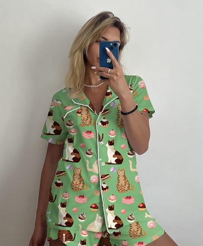 Image of Ekouaer Pajamas Set for Women Short Sleeve Sleepwear Button Down Pjs Soft 2 Piece Lounge Sets XS-XXXL