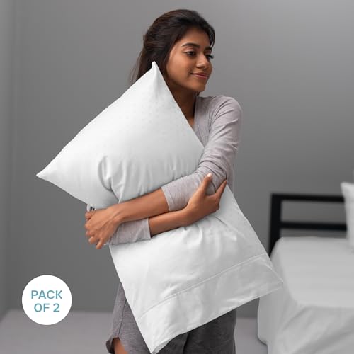 Image of Blue Dahlia 100% Cotton, Standard Size Pillow Covers (18 inch x 28 inch), Set of 2 Pillow Covers, Silky Smooth Feel, 300TC Dotted Premium Pillow Covers, Colour: White