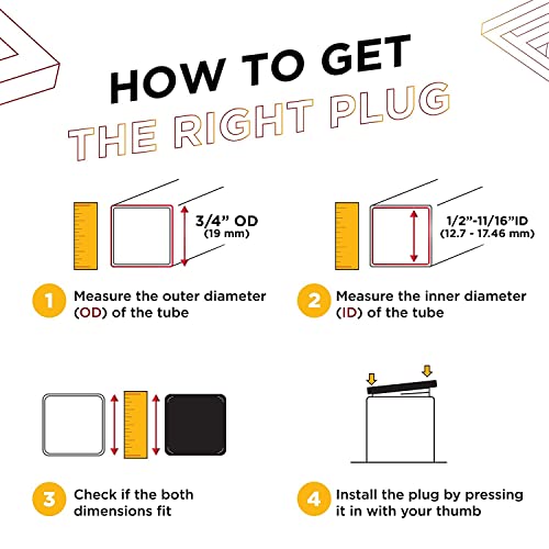 Prescott Plastics 3/4" - 0.75" Square Plastic Hole Plugs, Chair Leg Inserts, Black End Caps For Metal Tubing, Fences, Glide Protection From Chair Legs And Furniture (10 Pack) #TOP2