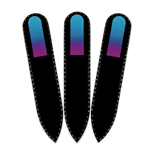 Mont Bleu Rainbow Crystal Nail File in Black Velvet Pouch - Small - Purse Size - Czech Tempered Glass - Lifetime Guaranty - Handmade in Czech Republic - Washable Nail Files