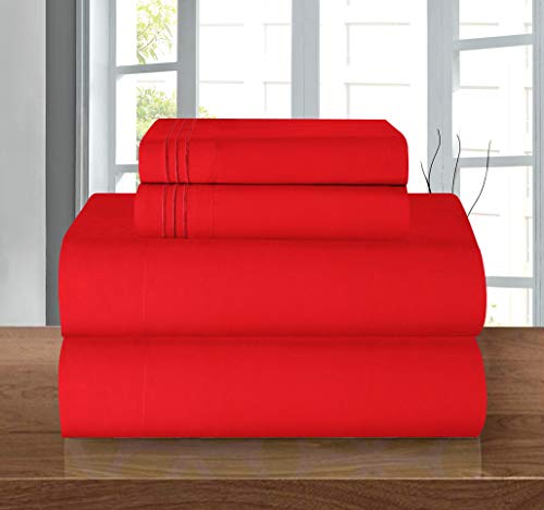 Elegant Comfort Luxury 1500 Premium Hotel Quality Microfiber 5-Piece Sheet Set - Wrinkle Resistant, All Around Elastic Fitted Sheet, Deep Pocket up to 16", Split King, Red